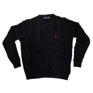 NWT Polo Ralph Lauren Mens Cable-Knit Cotton Sweater Black Size S, M, L